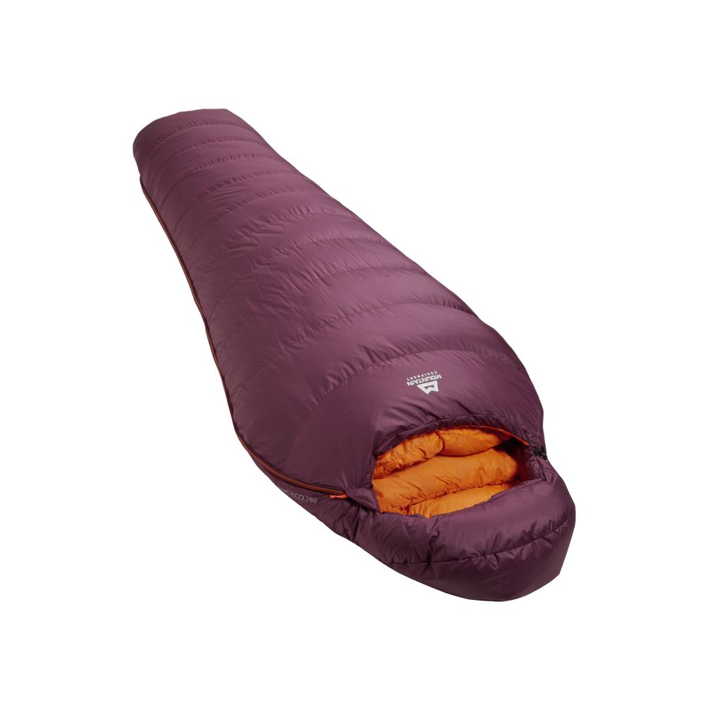 Mountain Equipment Classic Eco 750 Women's Sleeping Bag Outdoor Action Raisin- slanted full length