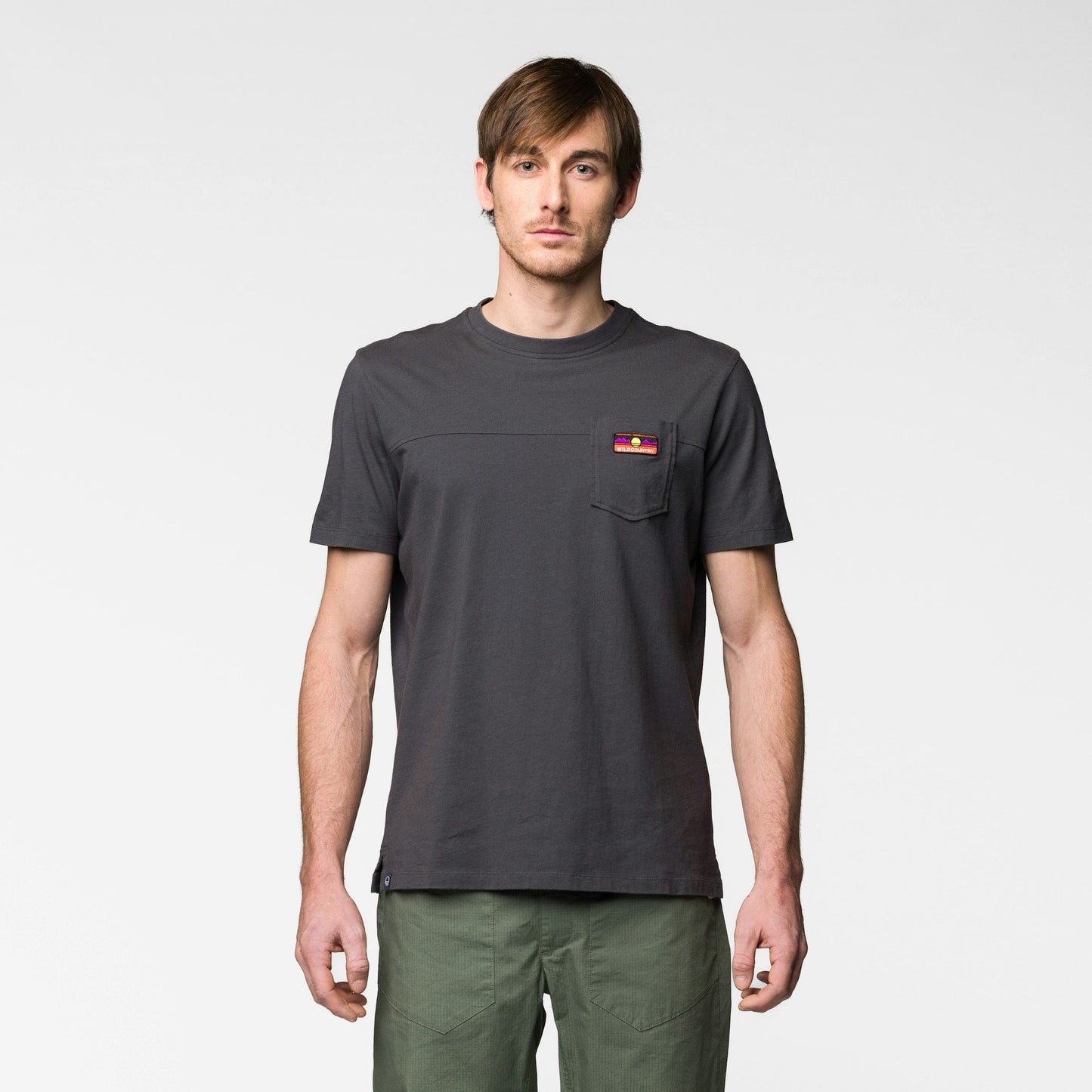 Wild Country Climbing Spotter T-Shirt Man Outdoor Action Onyx - Front Fit on Model