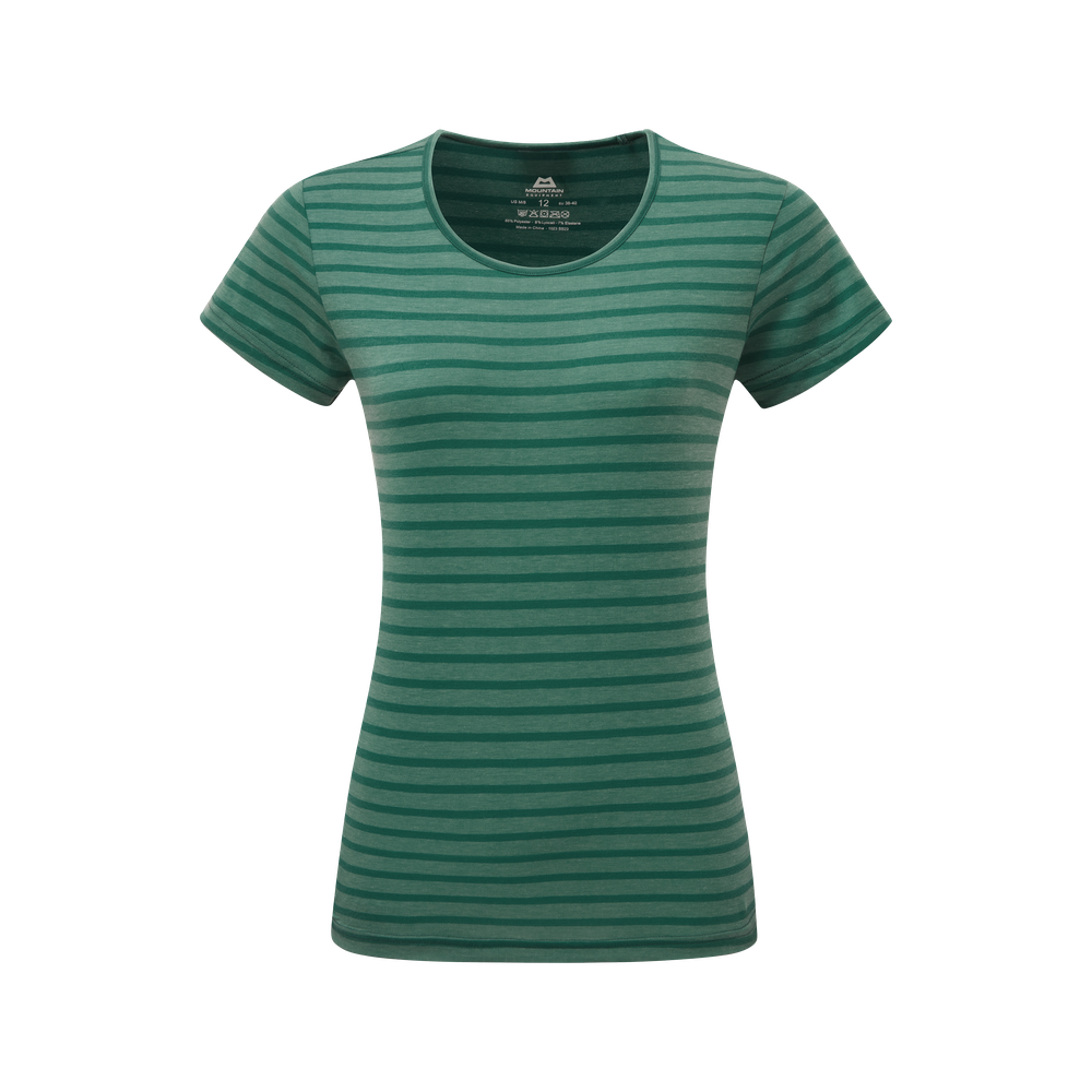 Mountain Equipment Groundup Stripe Women's Tee Outdoor Action Spruce Stripe- front