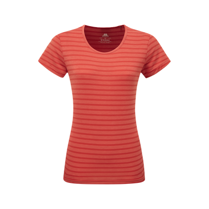 Mountain Equipment Groundup Stripe Women's Tee Outdoor Action Rosewood Stripe- front