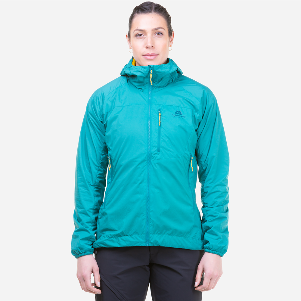 Mountain Equipment Aerotherm Women's Jacket Outdoor Action Jade - Front Fit on Model