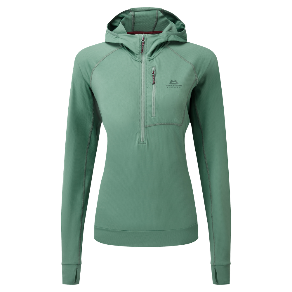 Mountain Equipment Aiguille Hooded Women's Top Outdoor Action Sage - Front