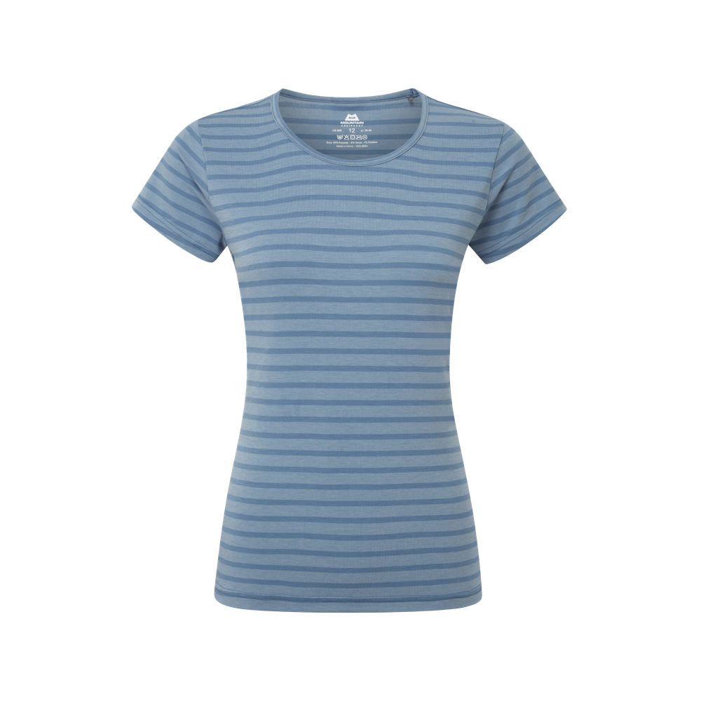 Mountain Equipment Groundup Stripe Women's Tee Outdoor Action Bluefin Stripe - Front