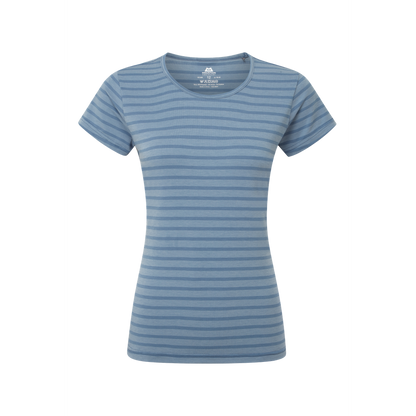 Mountain Equipment Groundup Stripe Women's Tee Outdoor Action Bluefin Stripe - Front